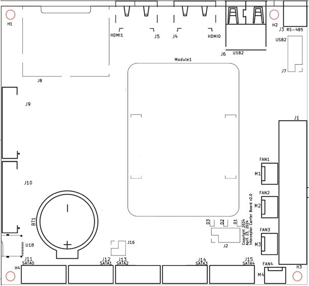 Interceptor Carrier Board Layout with Connector Reference