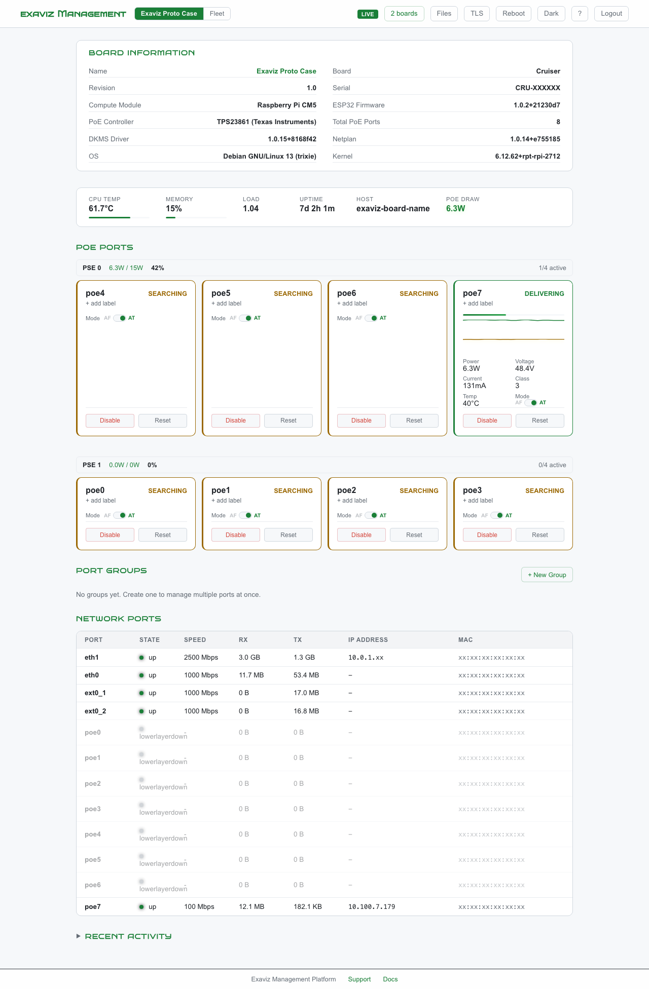 Exaviz Management Platform - Dark Mode