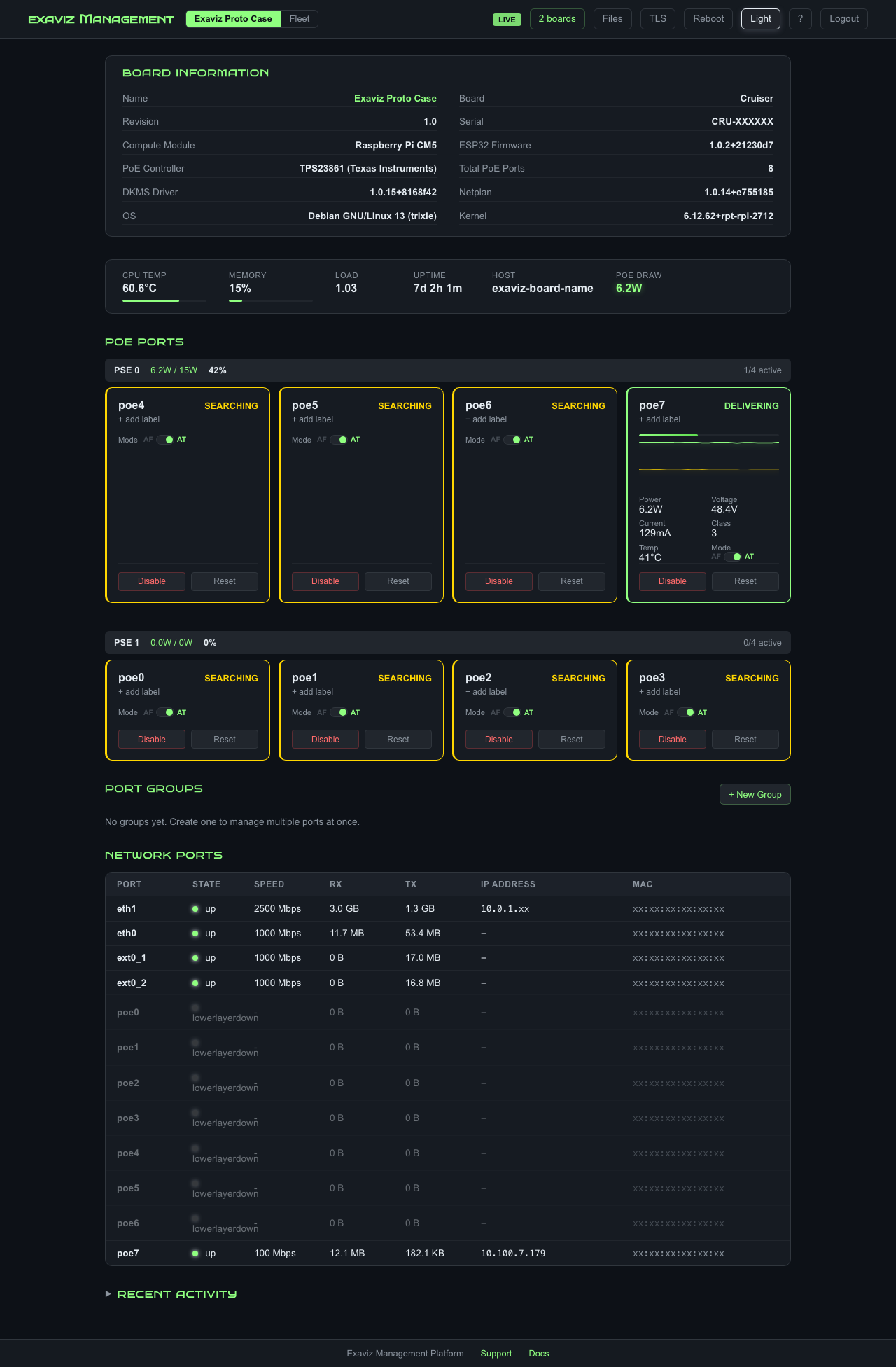Exaviz Management Platform - Light Mode