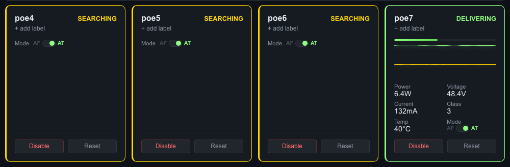 PoE port tiles on the dashboard
