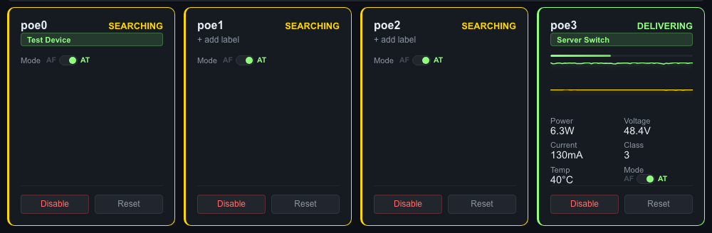 PoE ports in light mode